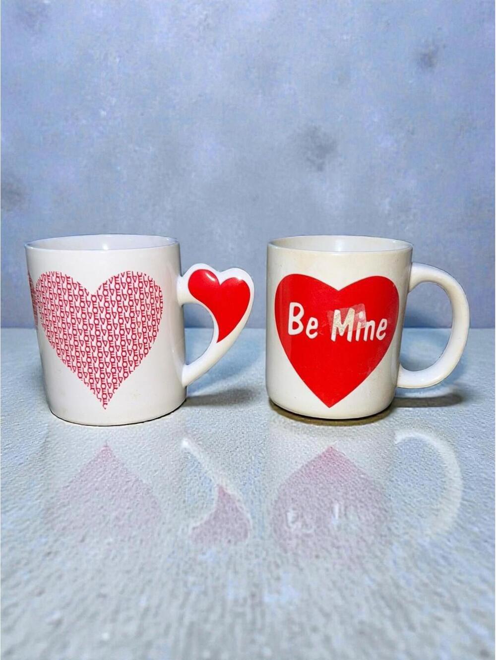 Valentine’s Day Be Mine Heart Handle Coffee Mug Set Love Red White (2)